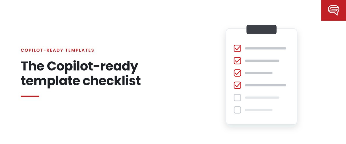 The Copilot-ready template checklist: a clipboard checklist with four red checkmarks