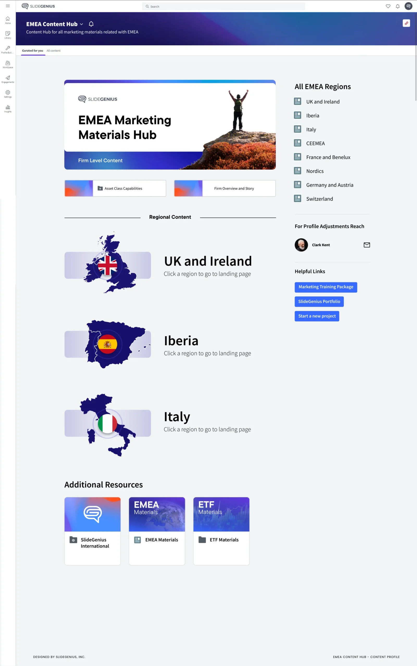 A Seismic Page designed by SlideGenius: a regional content hub with a banner, region tiles and a resource sidebar